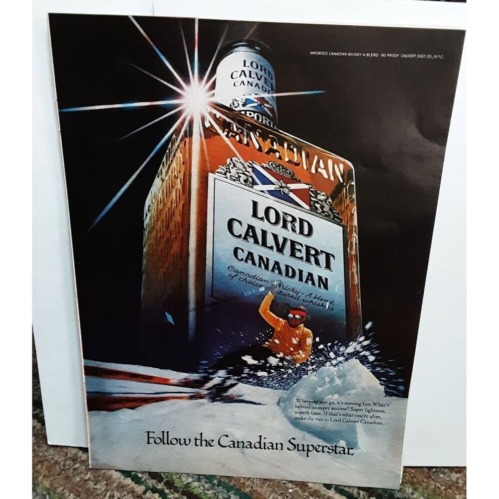 1979 Lord Calvert Canadian Whisky Skiing Theme Original Print Ad